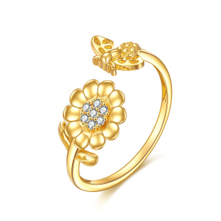 10K Gold Cubic Zirconia Sunflower Open Ring-38