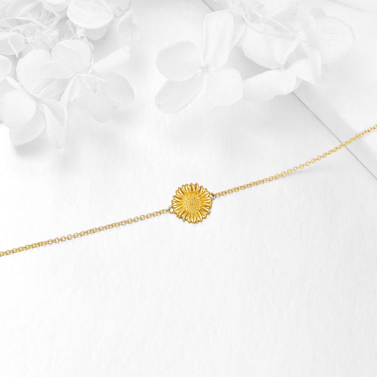 14K Gold Sunflower Pendant Bracelet-3