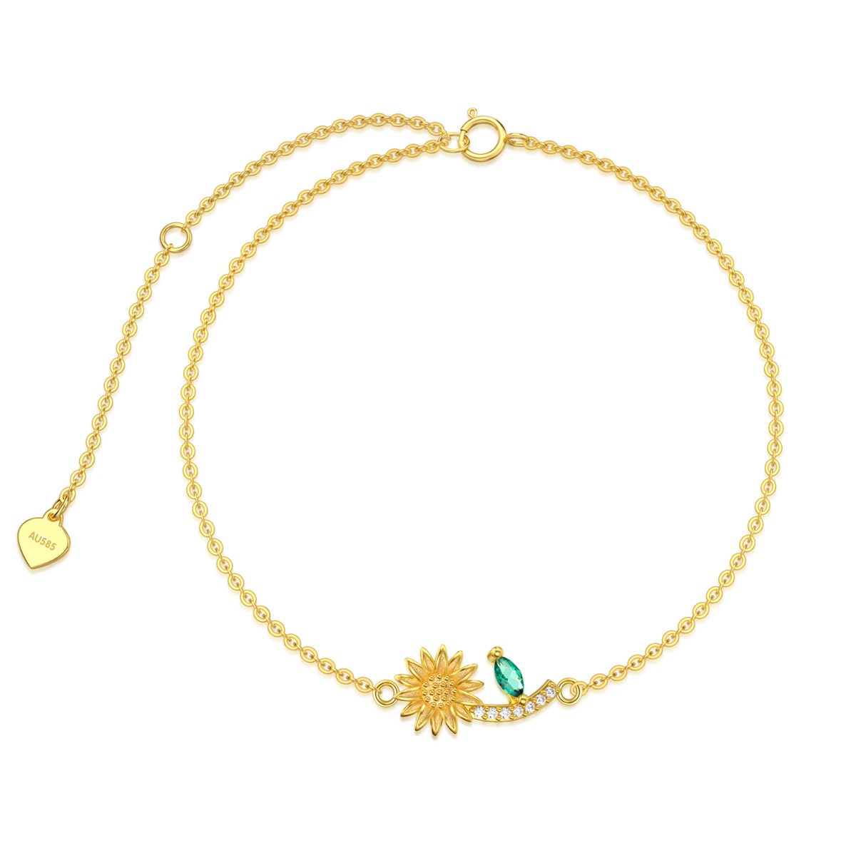 Pulseira com pingente de girassol de zircônia cúbica em ouro 14K-1