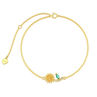 10K Gold Cubic Zirconia Sunflower Pendant Bracelet-47