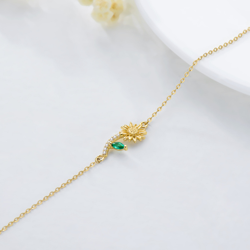 Bracciale con ciondolo a forma di girasole con zirconia cubica in oro 10K-2