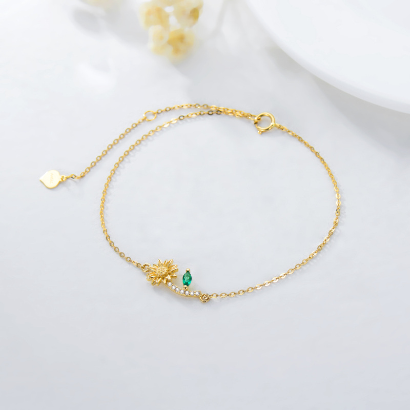 Bracciale con ciondolo a forma di girasole con zirconia cubica in oro 10K-3
