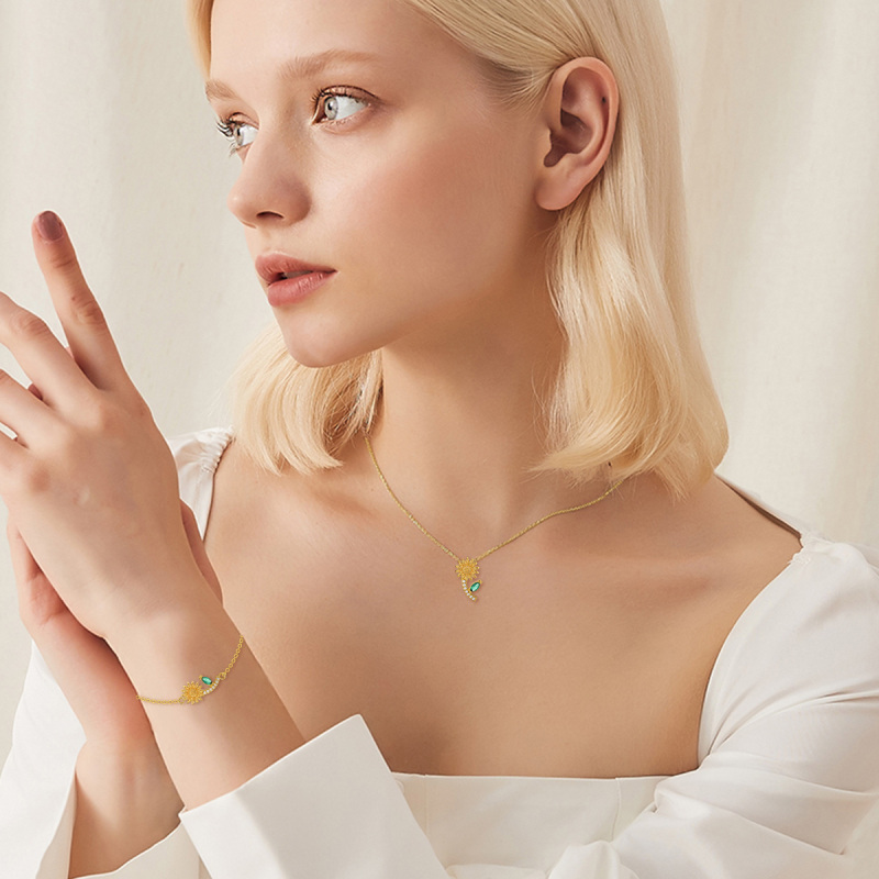 Bracciale con ciondolo a forma di girasole con zirconia cubica in oro 10K-4