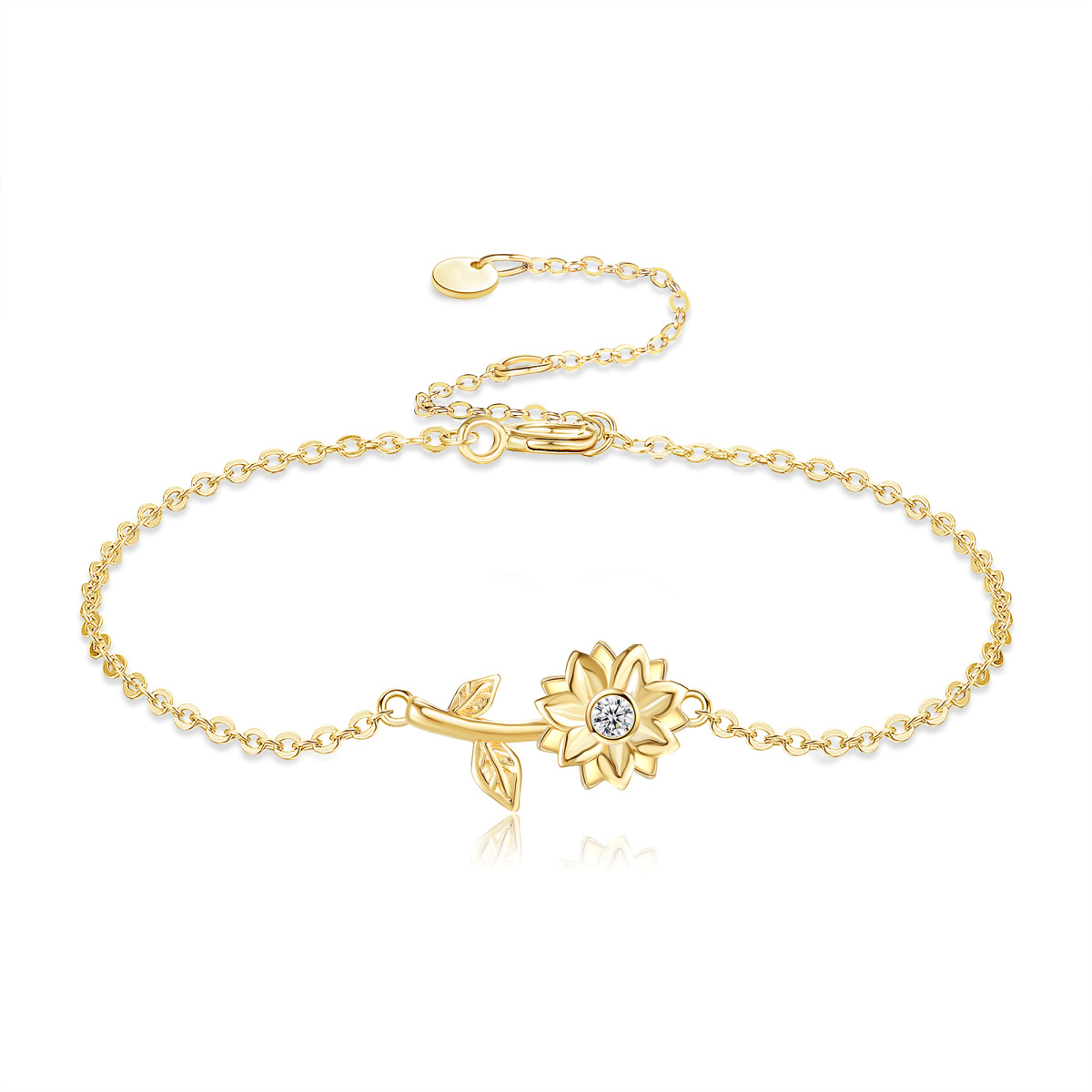 Bracciale con ciondolo a forma di girasole con zirconia cubica in oro 14K-1