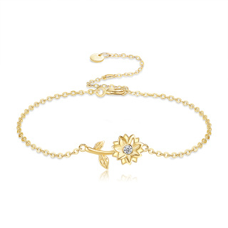 10K Gold Cubic Zirconia Sunflower Charm Bracelet-15