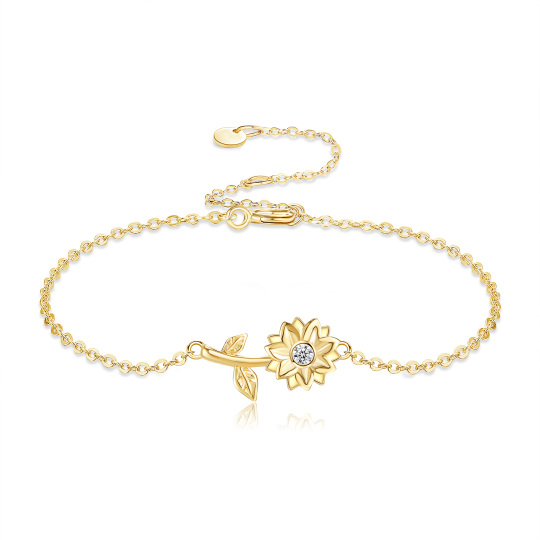 14K Gouden Kubische Zirkonia Zonnebloem Hanger Armband