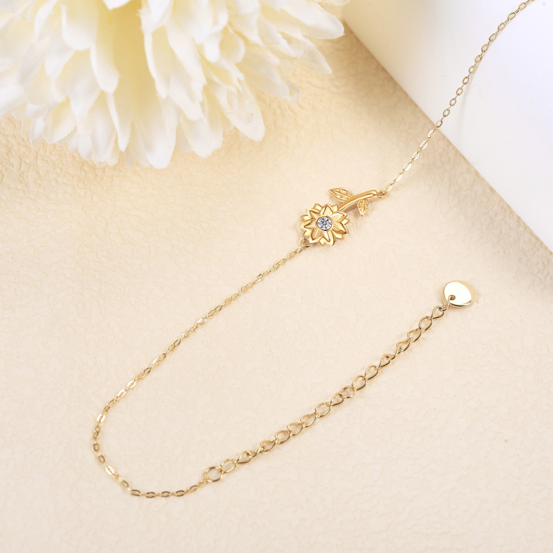 Pulseira com pendente girassol em ouro 14K e zircónias cúbicas-4