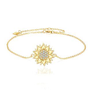 14K Gold Cubic Zirconia Sunflower Pendant Bracelet-4