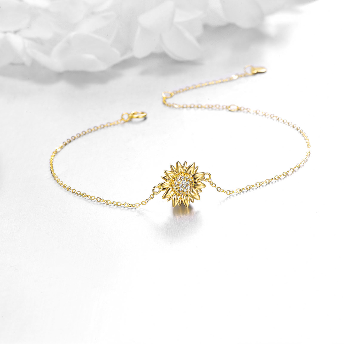 14K Gold Cubic Zirconia Sunflower Pendant Bracelet-3