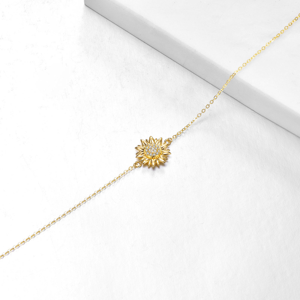 Sterling Silver with Yellow Gold Plated Cubic Zirconia Sunflower Charm Bracelet-4