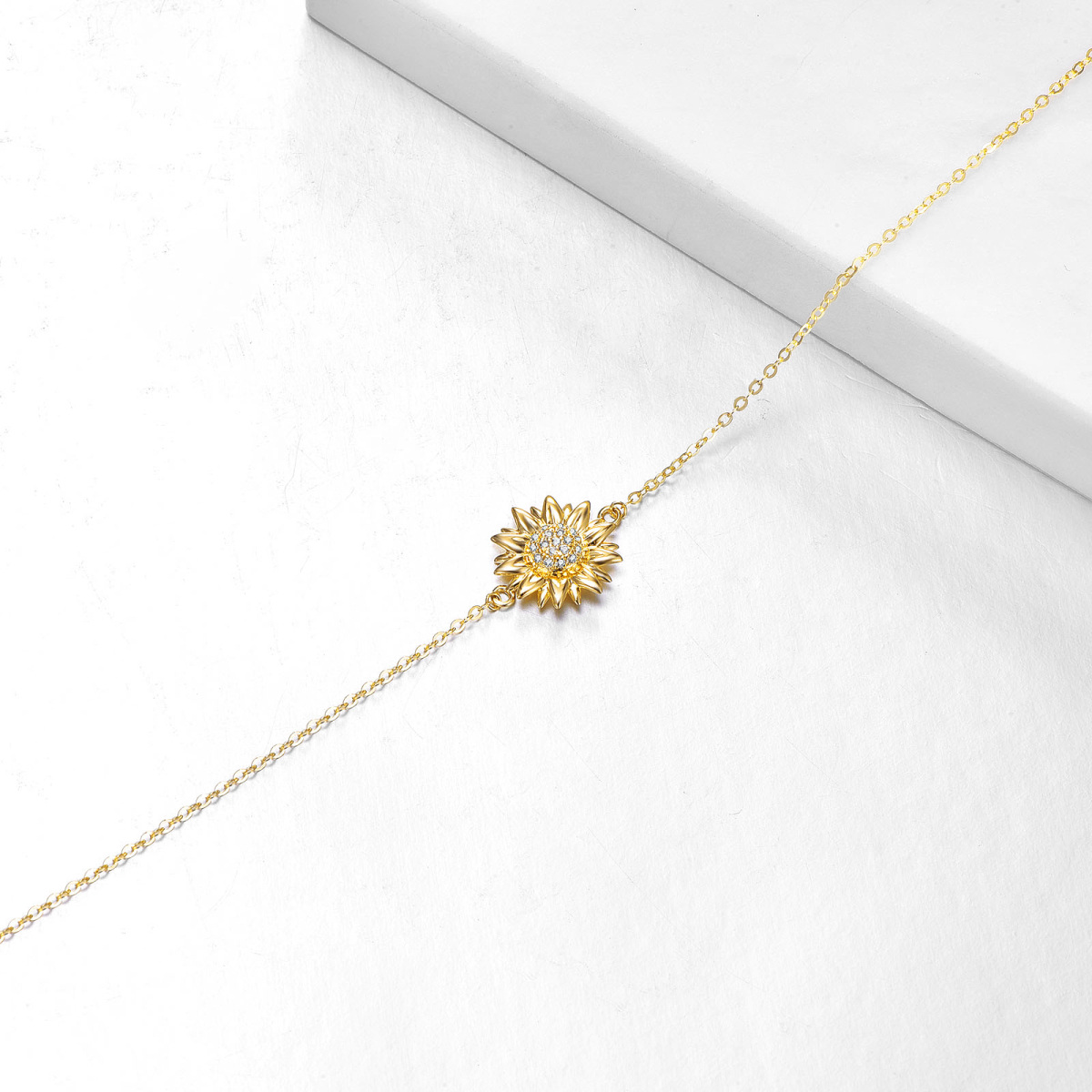 14K Gold Cubic Zirconia Sunflower Pendant Bracelet-4