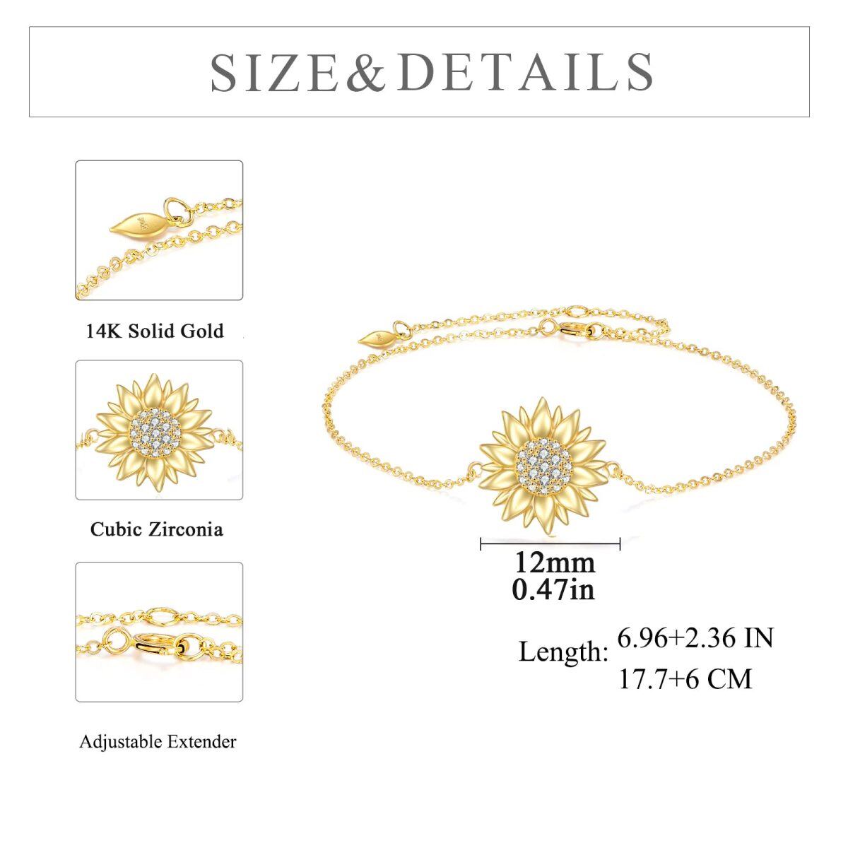 14K Gold Cubic Zirkonia Sonnenblume Anhänger Armband-5