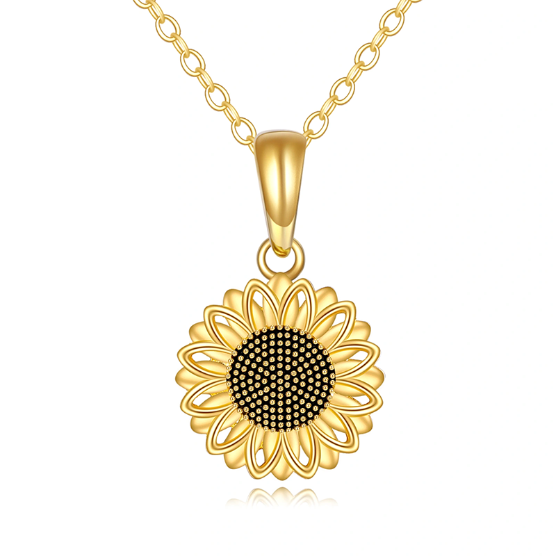 Sterling Silver with Yellow Gold Plated Cubic Zirconia Sunflower Pendant Necklace-1