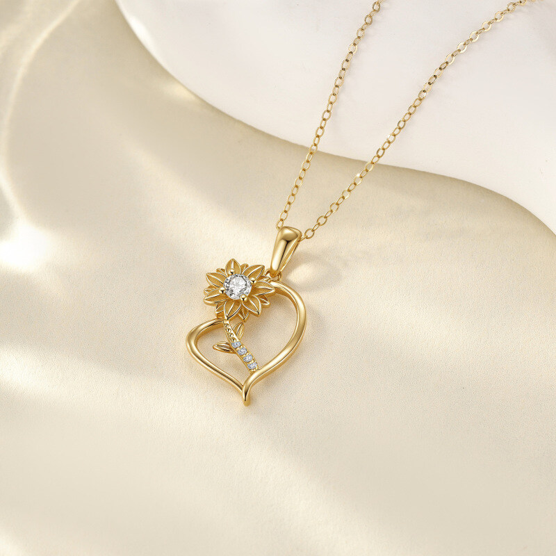 Colar de Pingente de Girassol em Ouro 14K com Zircônia Cúbica-2