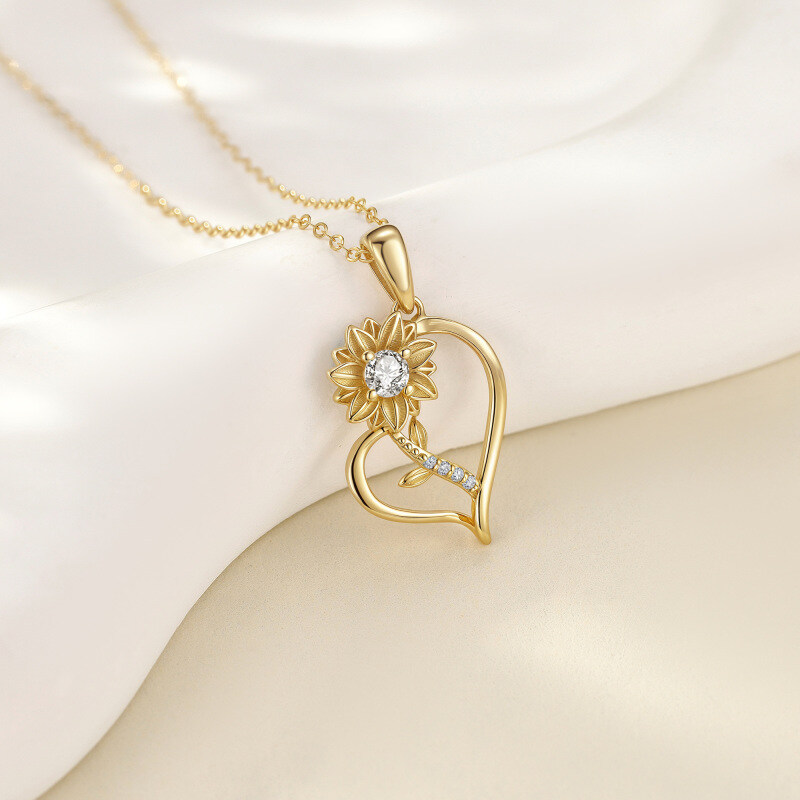 Colar de Pingente de Girassol em Ouro 14K com Zircônia Cúbica-3