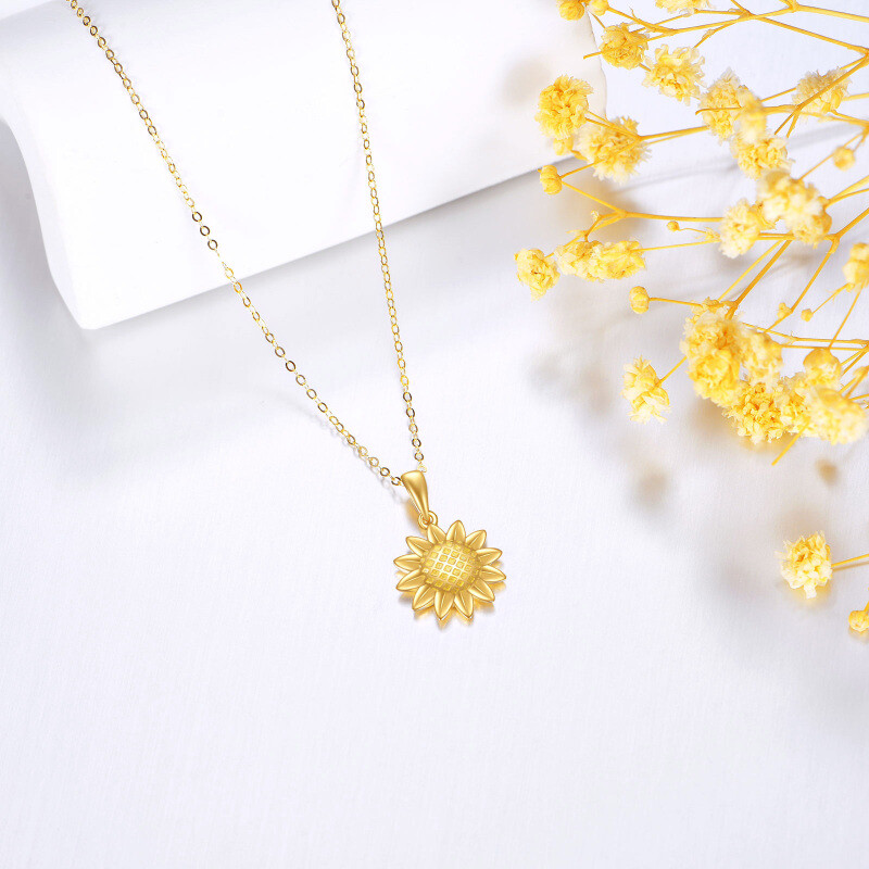 18K Gold Sunflower Pendant Necklace-3