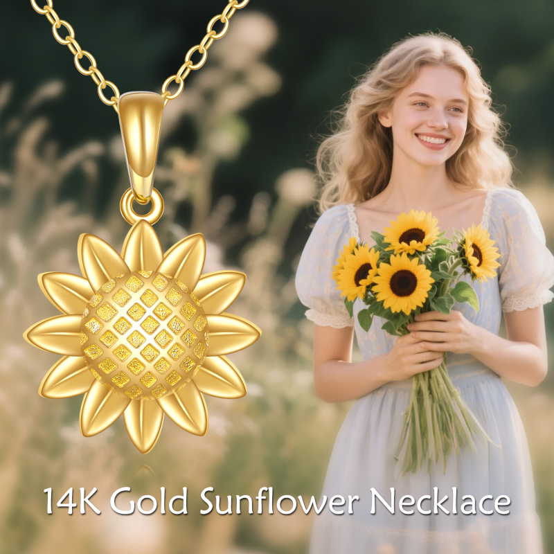 18K Gold Sunflower Pendant Necklace-5
