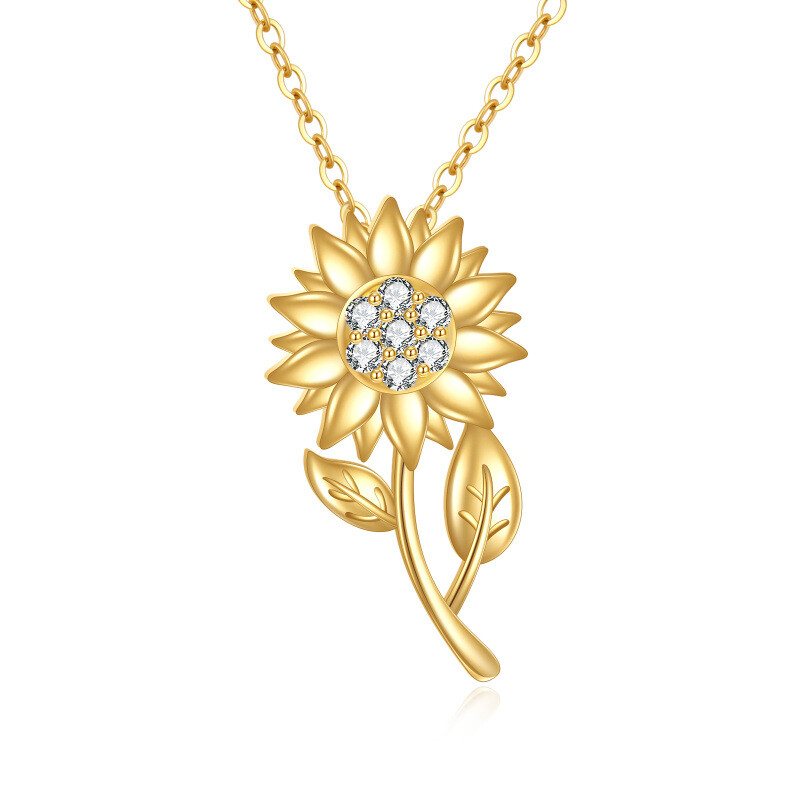 Collar colgante de girasol de oro de 14 quilates con zirconia cúbica-1