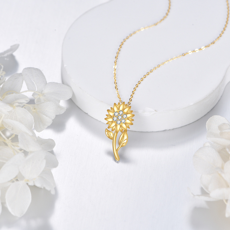 Collar colgante de girasol de oro de 14 quilates con zirconia cúbica-3