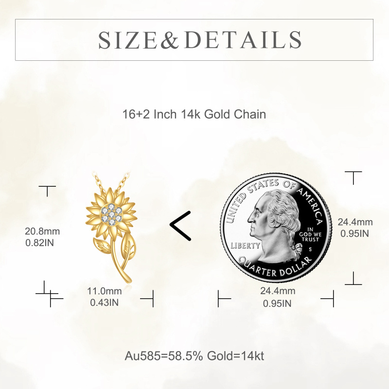 Collar colgante de girasol de oro de 14 quilates con zirconia cúbica-4