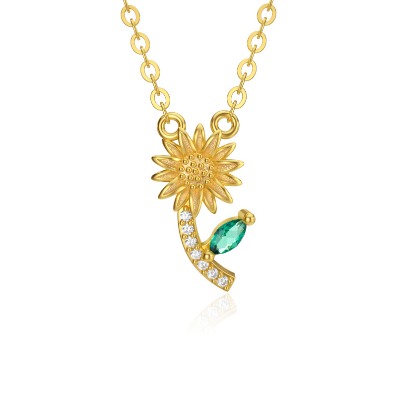 10K Gold Cubic Zirconia Sunflower Pendant Necklace-10
