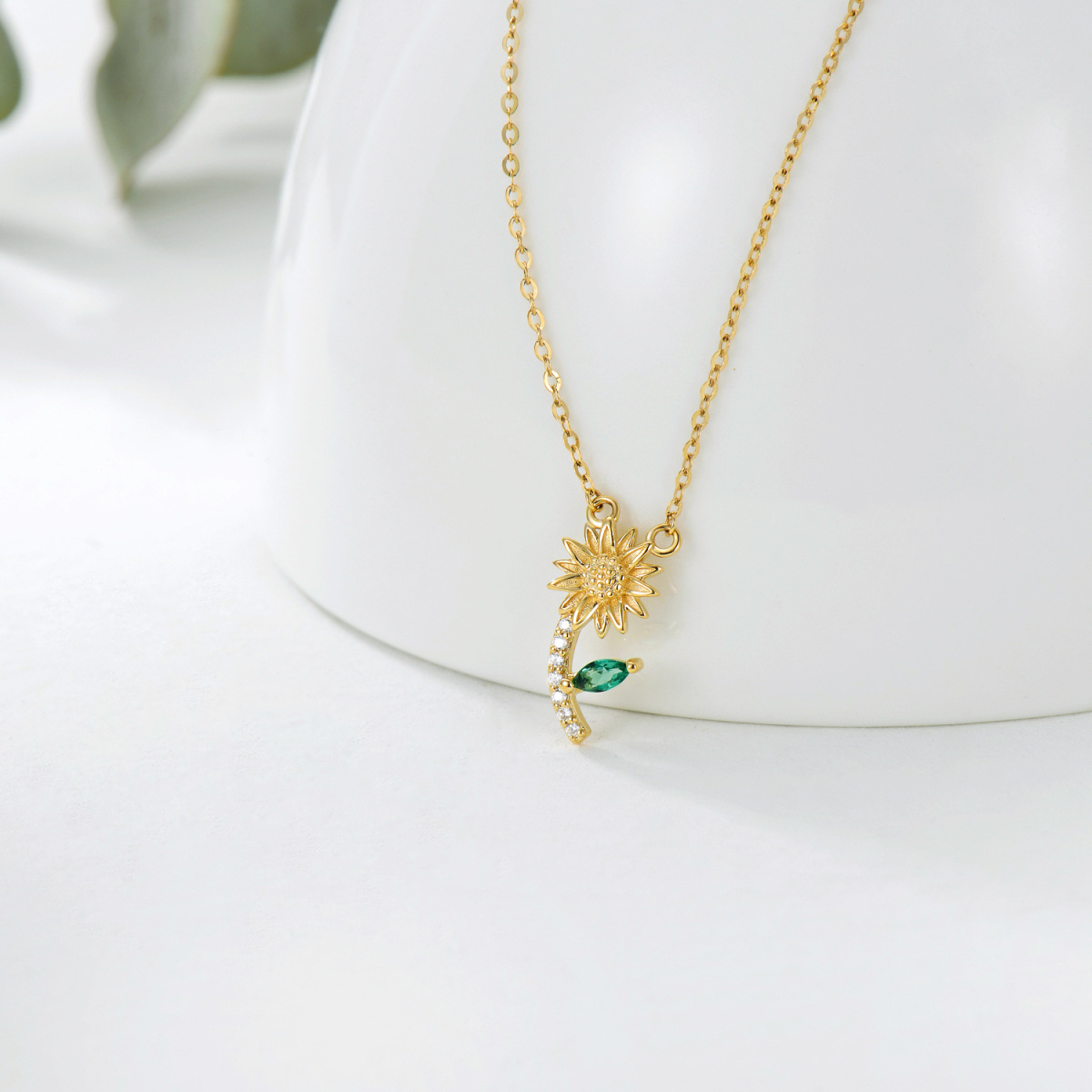 10K Gold Cubic Zirconia Sunflower Pendant Necklace-3