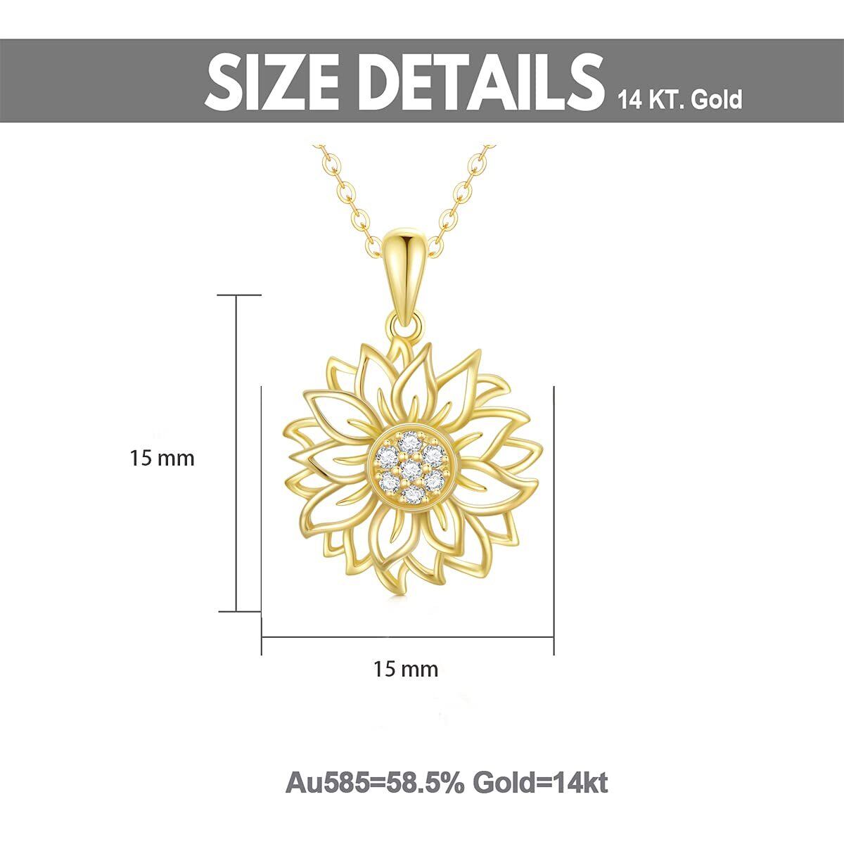 14K Gold Cubic Zirconia Sunflower Pendant Necklace-4