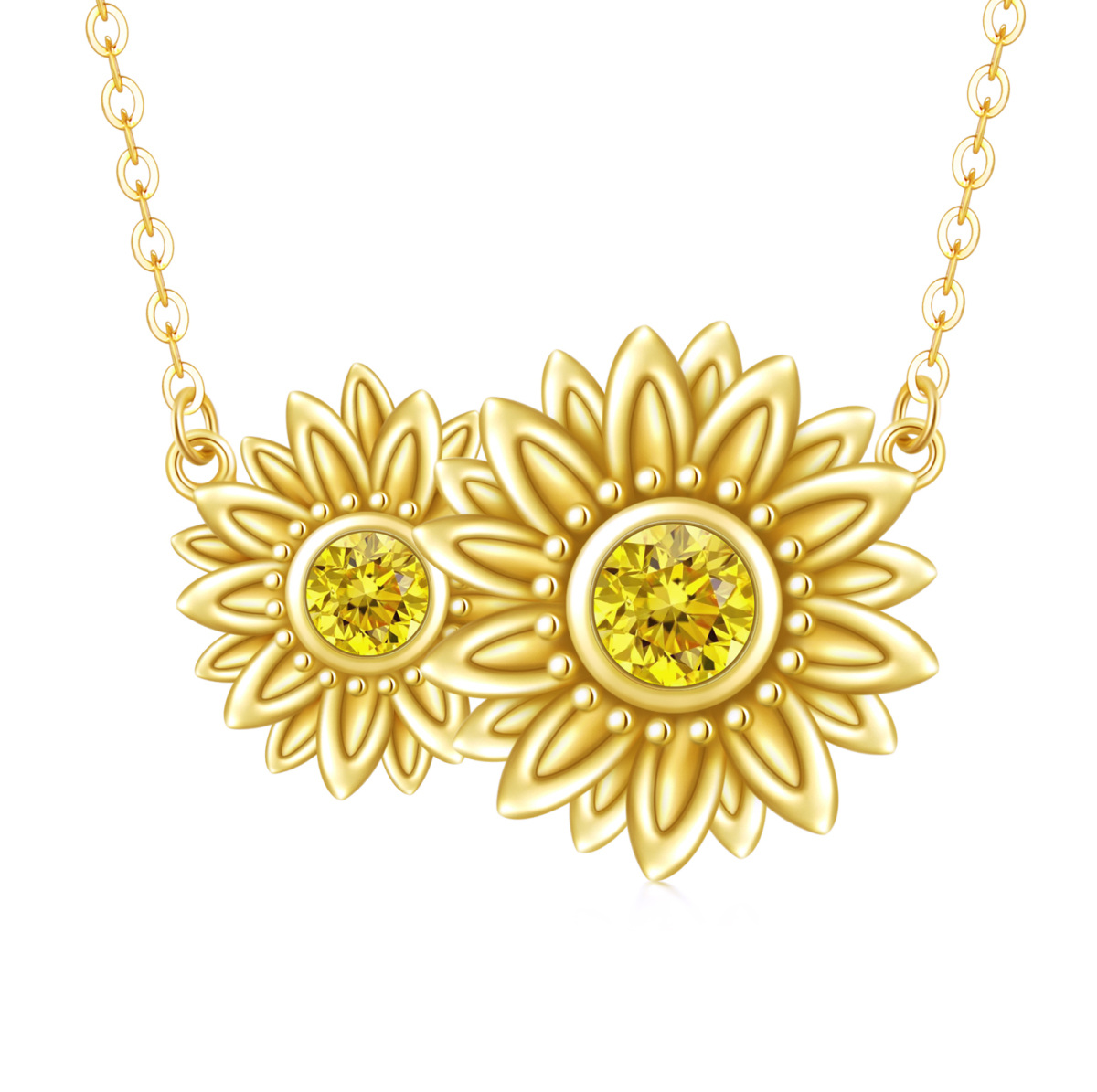 Collar de oro de 14 quilates de circonio cúbico girasol colgante-1