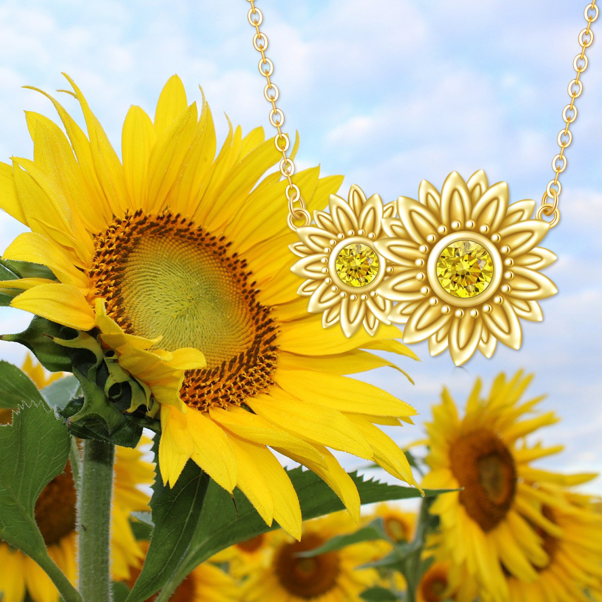 Collier à pendentif tournesol en or 14K à zircon cubique-3