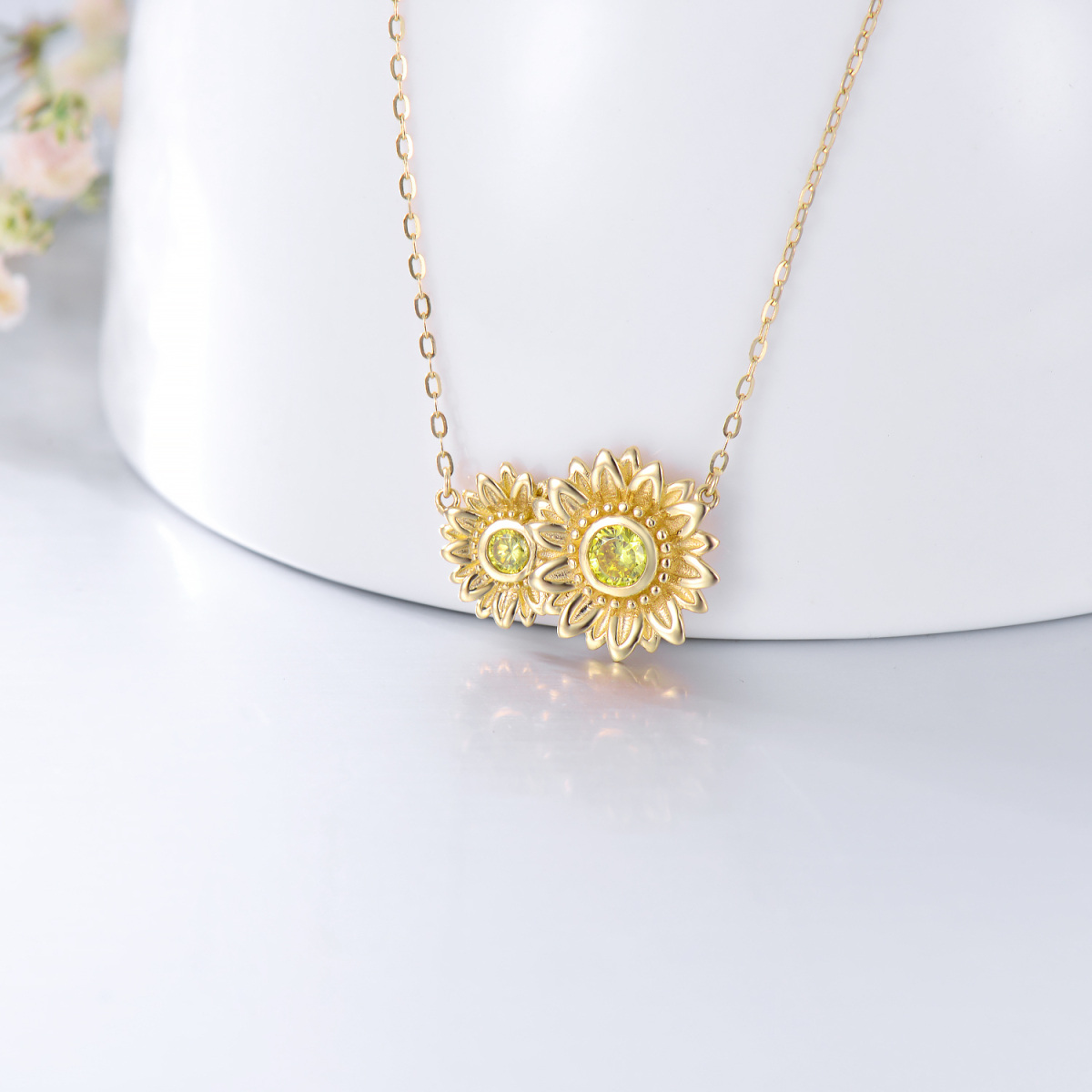 Collier à pendentif tournesol en or 14K à zircon cubique-4