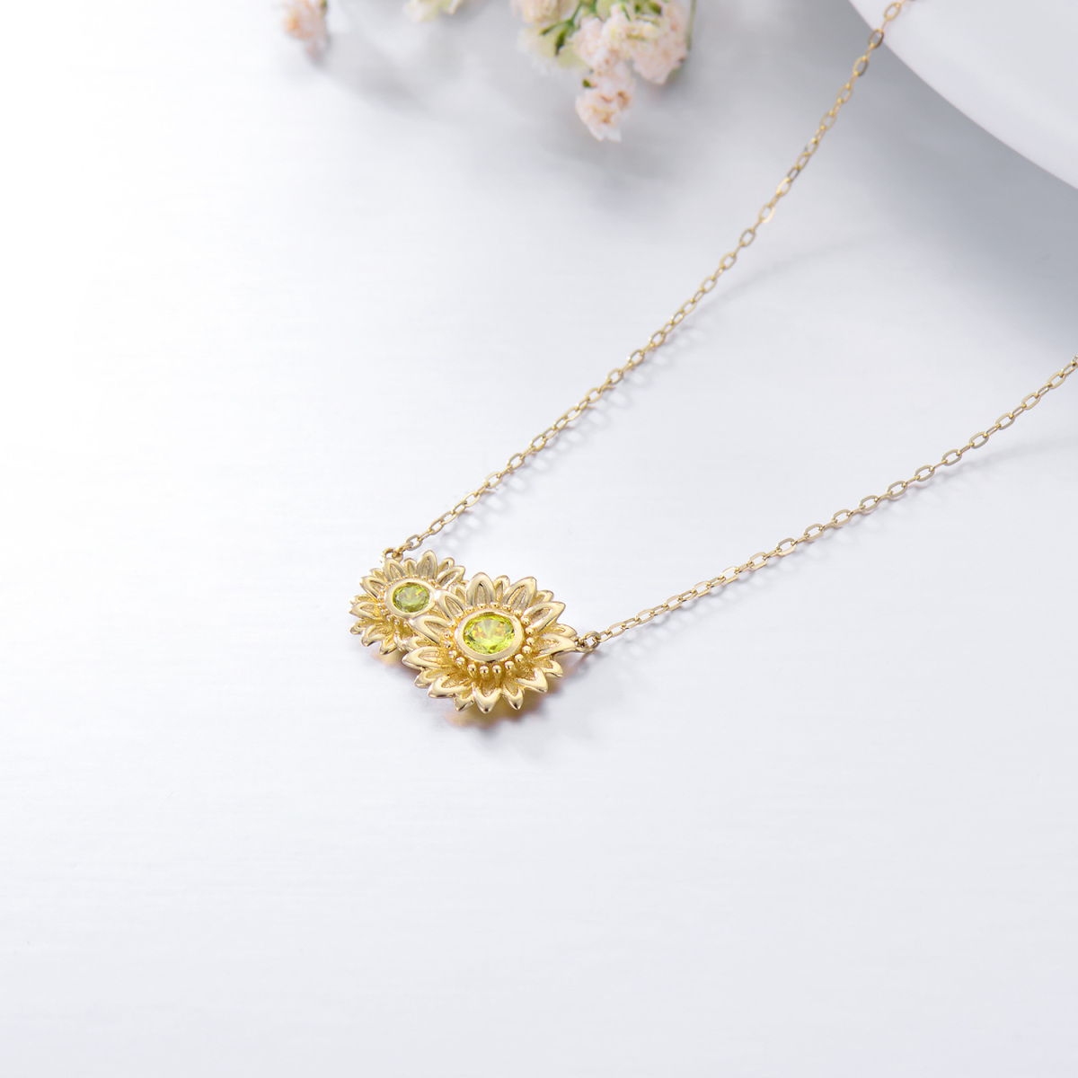 Collier à pendentif tournesol en or 14K à zircon cubique-5