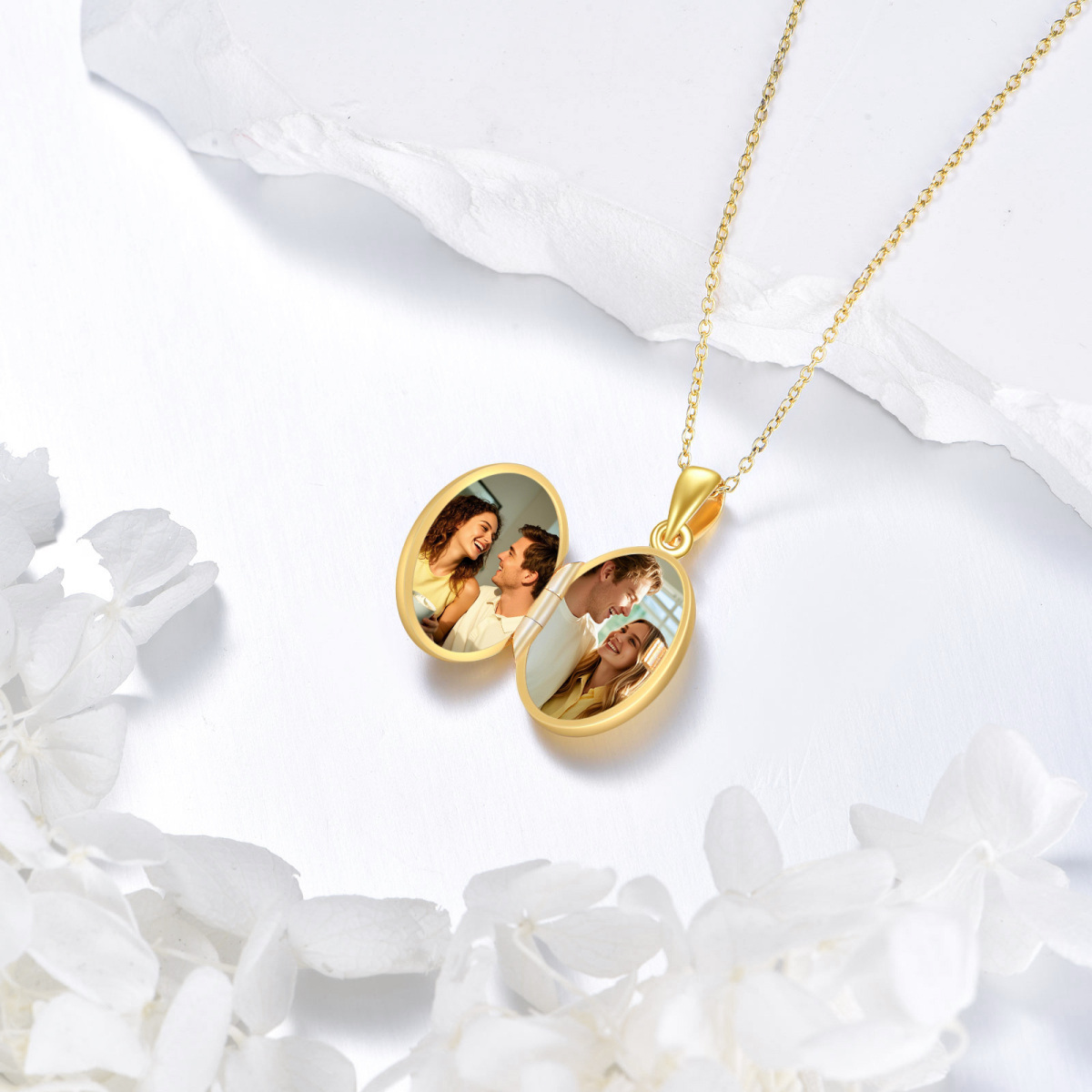 14K gouden kubieke zirkonia zonnebloem gepersonaliseerde foto foto medaillon ketting-3