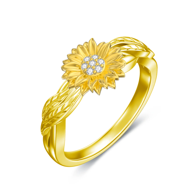 14K gouden zonnebloemring met zirkonia-1