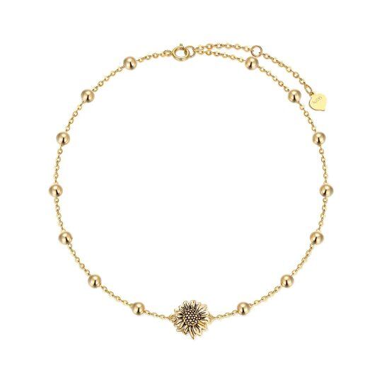 Bracelet de cheville en or 14K à une couche en forme de tournesol