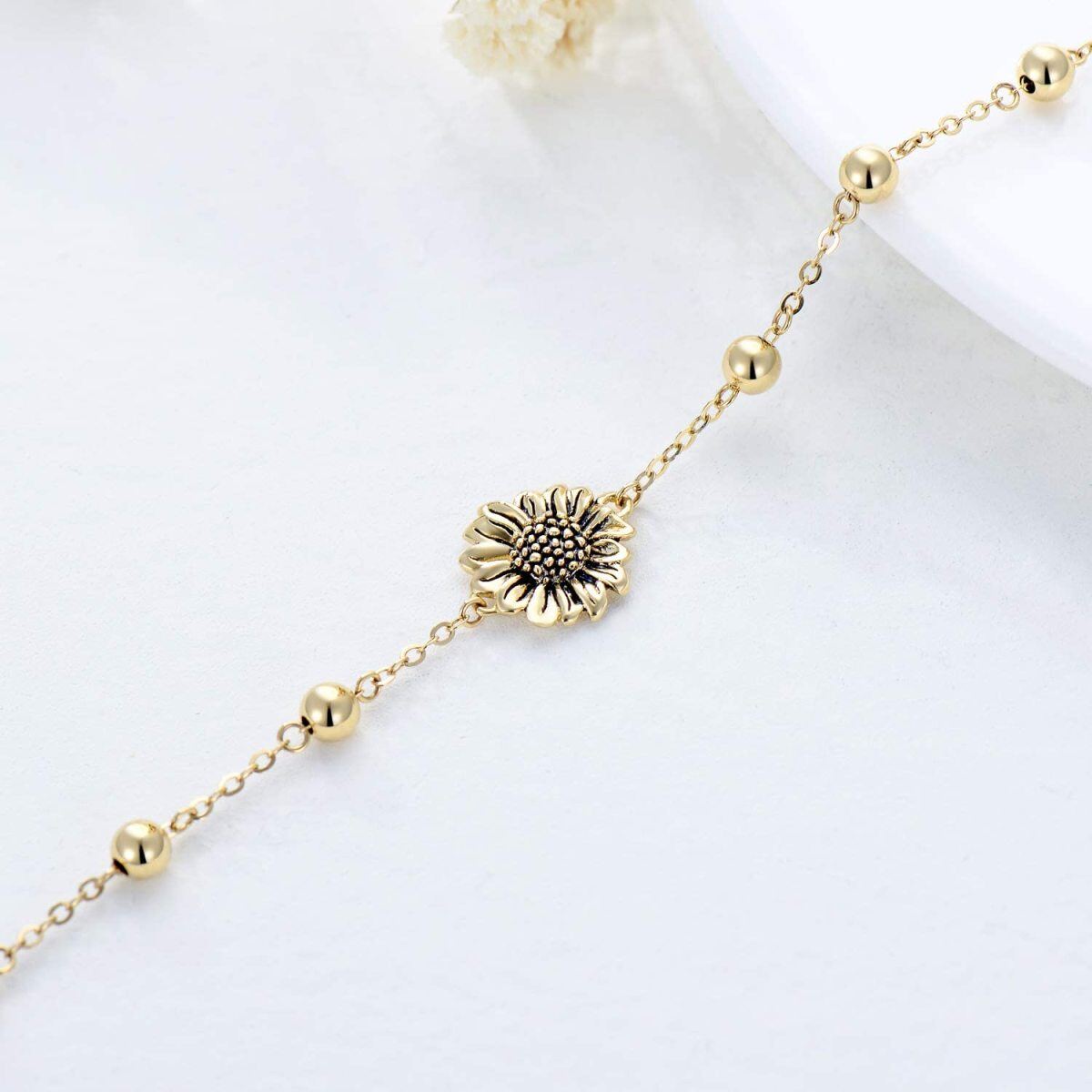 14K Gold Sunflower Single Layer Anklet-4