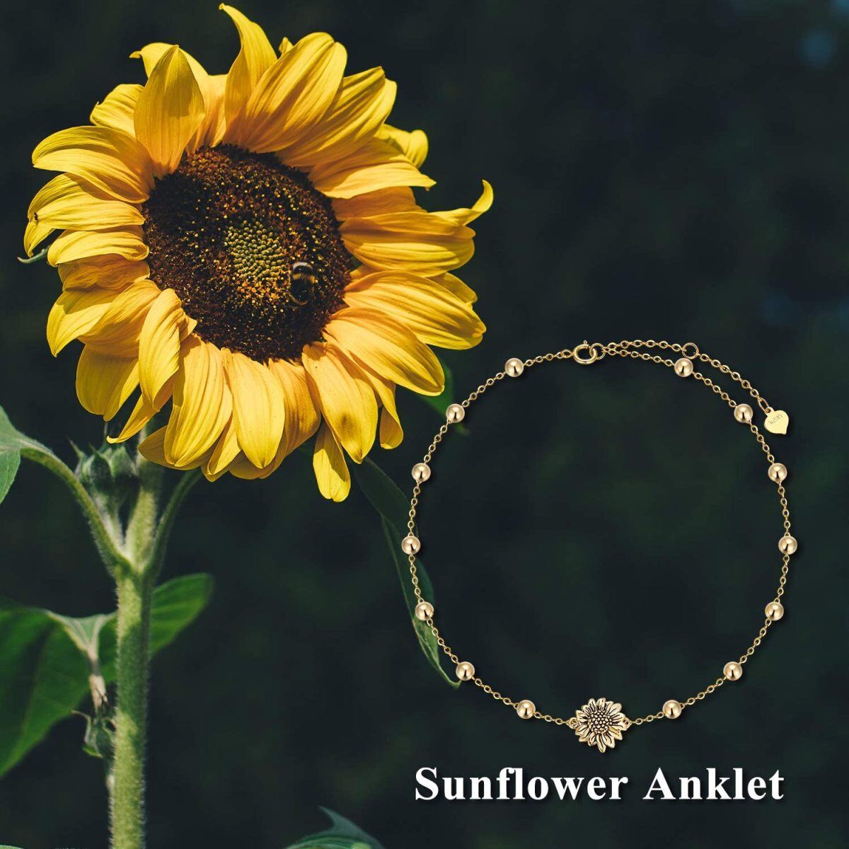 Bracelet de cheville en or 14K à une couche en forme de tournesol-6