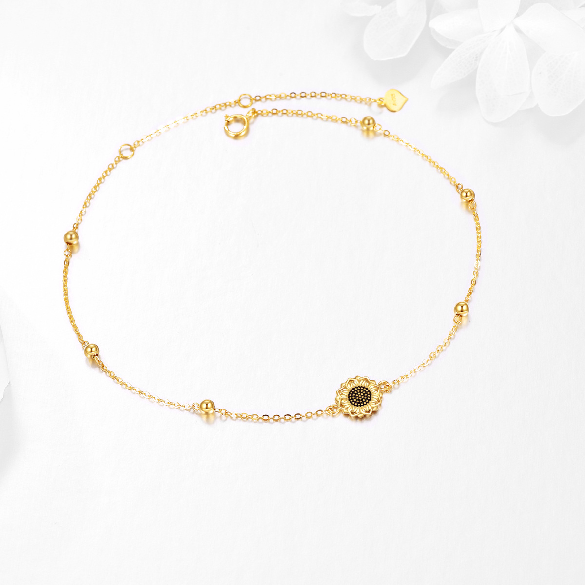 14K Gold Sunflower Single Layer Anklet-4