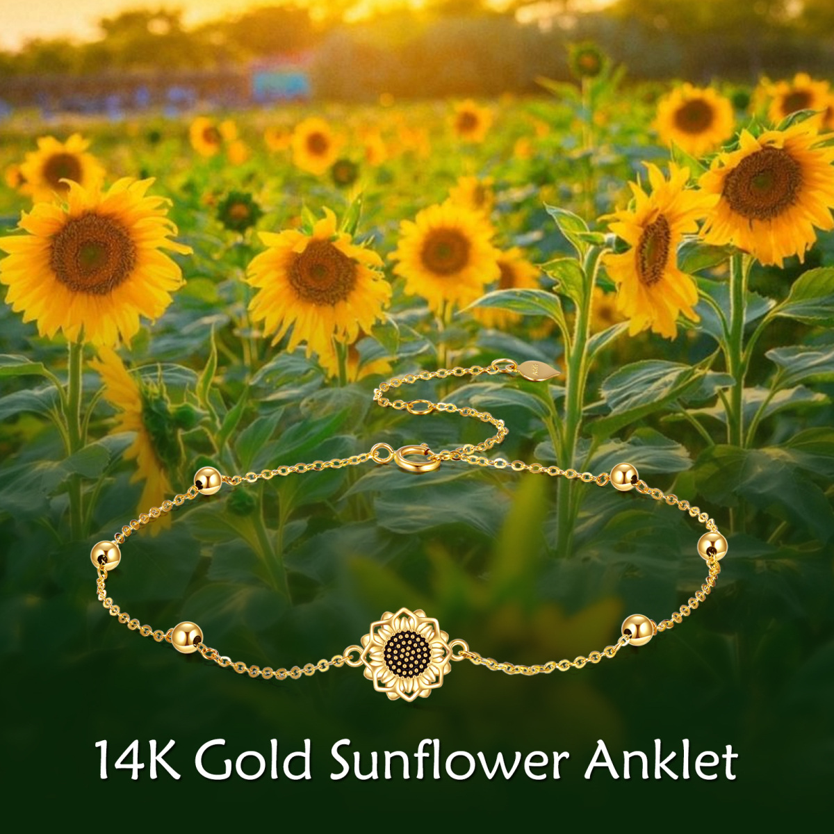 Bracelet de cheville en or 14K à une couche en forme de tournesol-6