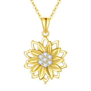 14K Gold Cubic Zirconia Sunflower Spinner Pendant Necklace-4