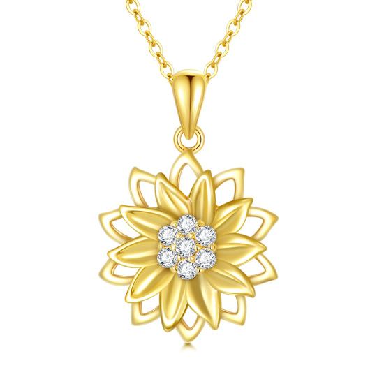 Collier à pendentif tournesol en or 14K à zircon cubique