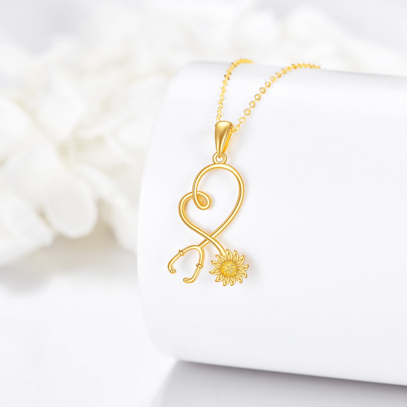 10K gouden zonnebloem stethoscoop hanger ketting-3