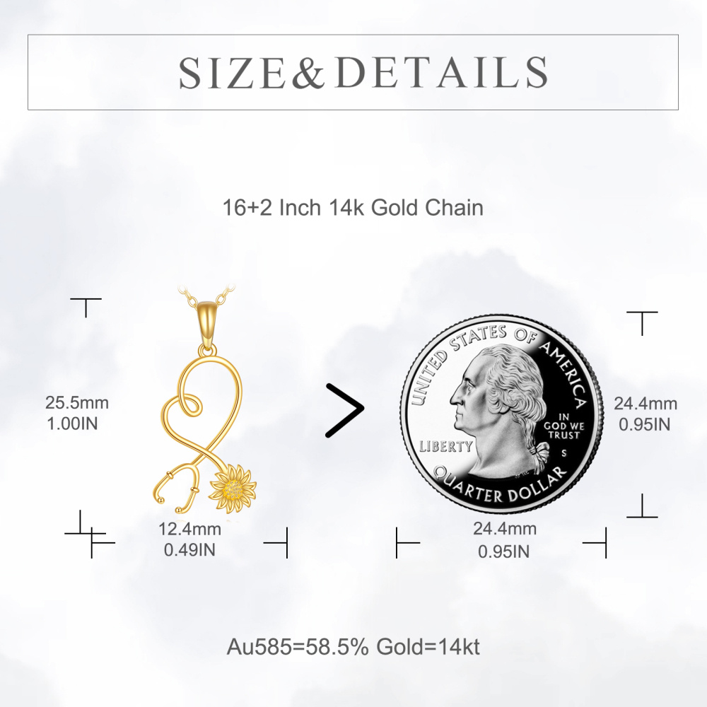 Collana con ciondolo stetoscopio girasole in oro 10K-5