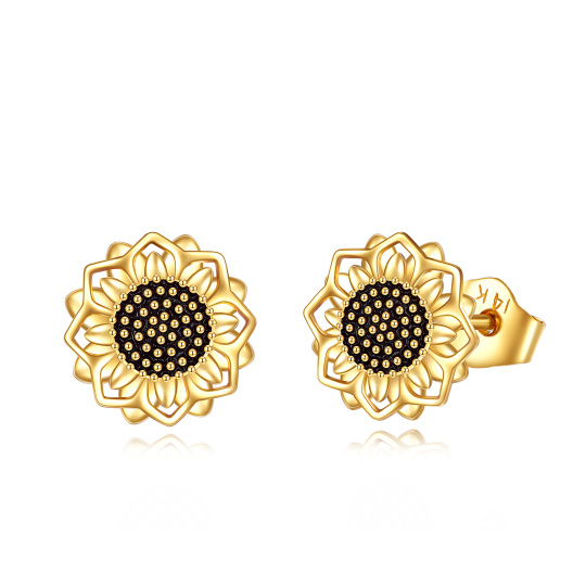 14K Gold Sunflower Stud Earrings-1