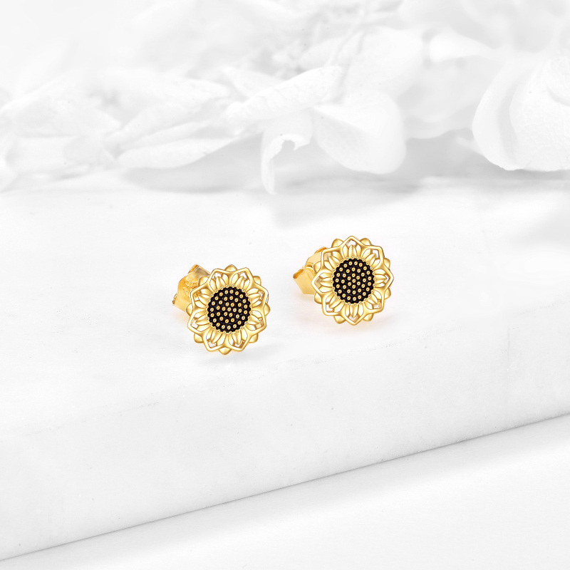 10K Gold Sunflower Stud Earrings-3