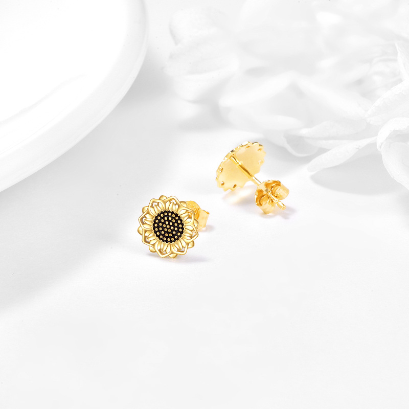 10K Gold Sunflower Stud Earrings-4