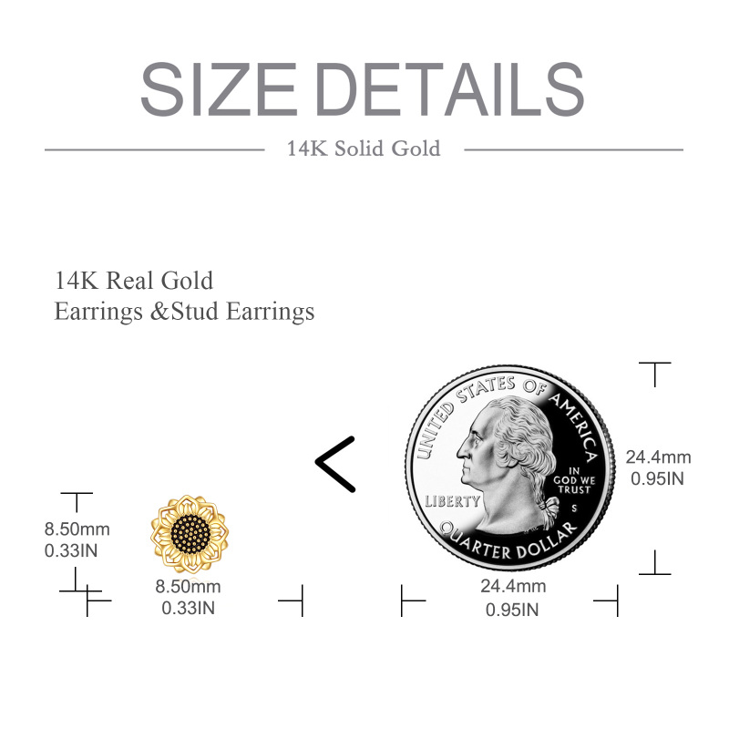 10K Gold Sunflower Stud Earrings-5