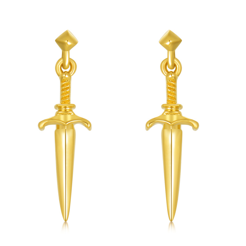 10K Gold Sword Drop Earrings-8