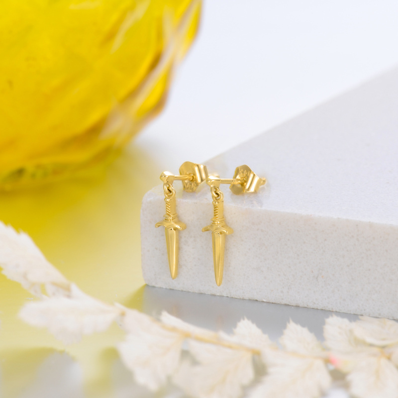 14K Gold Sword Drop Earrings-4