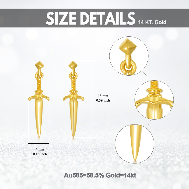 14K Gold Sword Drop Earrings-5
