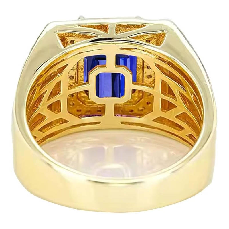 Bague de fiançailles personnalisée en or 14 carats avec tanzanite et diamants taille émeraude pour homme-3